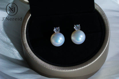 9-9.5mm AAAA Aurora Luster White Edison Freshwater Pearl Earrings, S925 Sterling Silver Classic Diana Style Studs, Timeless Elegant Pearl Jewelry for Women, Bridal Wedding Gift（Pearl Variation）