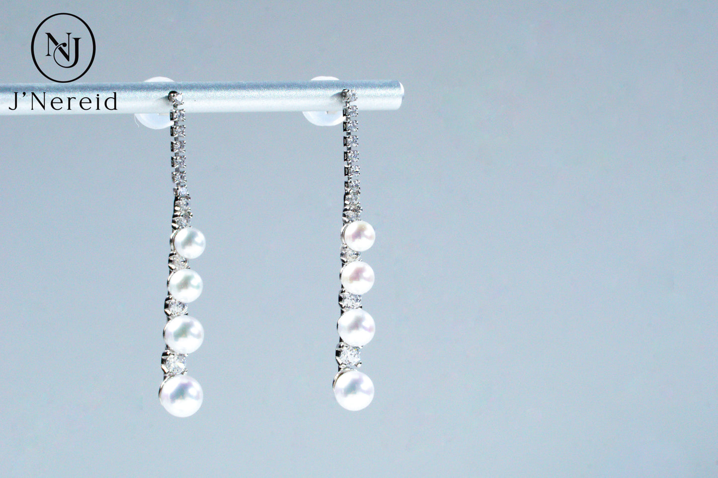 S925 Silver 3-4.5mm Graduated Aurora Freshwater Pearl Linear Drop Earrings