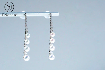 S925 Silver 3-4.5mm Graduated Aurora Freshwater Pearl Linear Drop Earrings