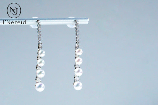 S925 Silver 3-4.5mm Graduated Aurora Freshwater Pearl Linear Drop Earrings