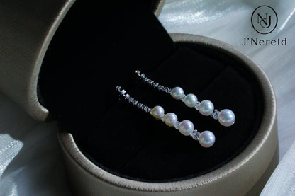 S925 Silver 3-4.5mm Graduated Aurora Freshwater Pearl Linear Drop Earrings