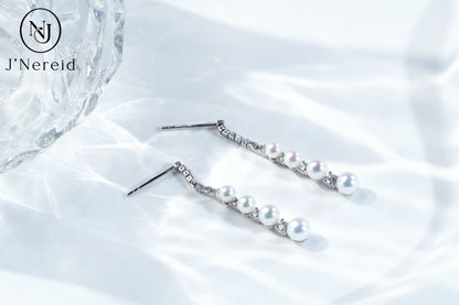 S925 Silver 3-4.5mm Graduated Aurora Freshwater Pearl Linear Drop Earrings