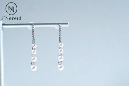 S925 Silver 3-4.5mm Graduated Aurora Freshwater Pearl Linear Drop Earrings