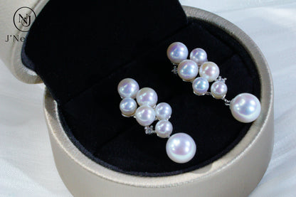 S925 Silver 4-8mm Aurora Freshwater Pearl Grape Cluster Dangle Earrings