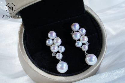 S925 Silver 4-8mm Aurora Freshwater Pearl Grape Cluster Dangle Earrings