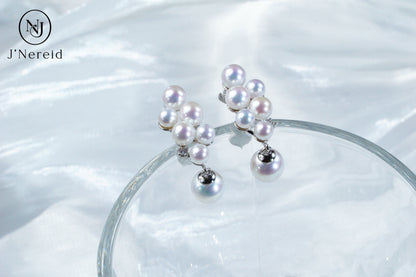 S925 Silver 4-8mm Aurora Freshwater Pearl Grape Cluster Dangle Earrings