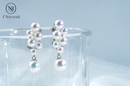 S925 Silver 4-8mm Aurora Freshwater Pearl Grape Cluster Dangle Earrings
