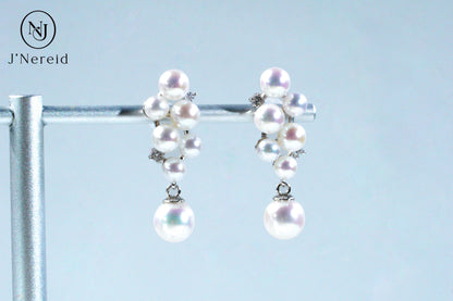 S925 Silver 4-8mm Aurora Freshwater Pearl Grape Cluster Dangle Earrings
