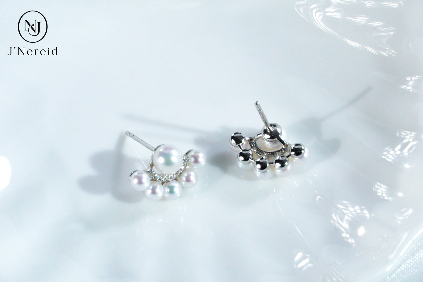 Peacock Tail Design Aurora Freshwater Pearl Stud Earrings, S925 Silver with 3-4mm & 5-6mm Pearls