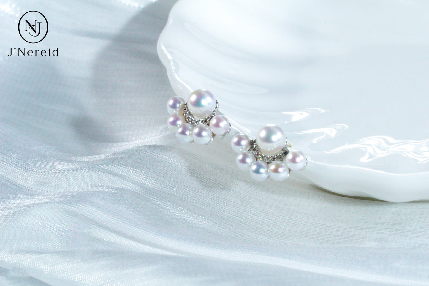 Peacock Tail Design Aurora Freshwater Pearl Stud Earrings, S925 Silver with 3-4mm & 5-6mm Pearls