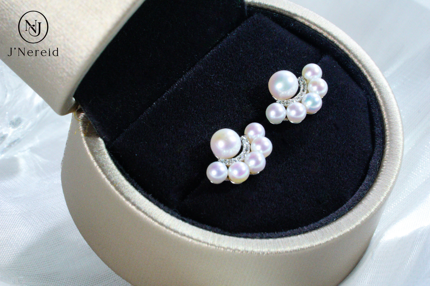 Peacock Tail Design Aurora Freshwater Pearl Stud Earrings, S925 Silver with 3-4mm & 5-6mm Pearls
