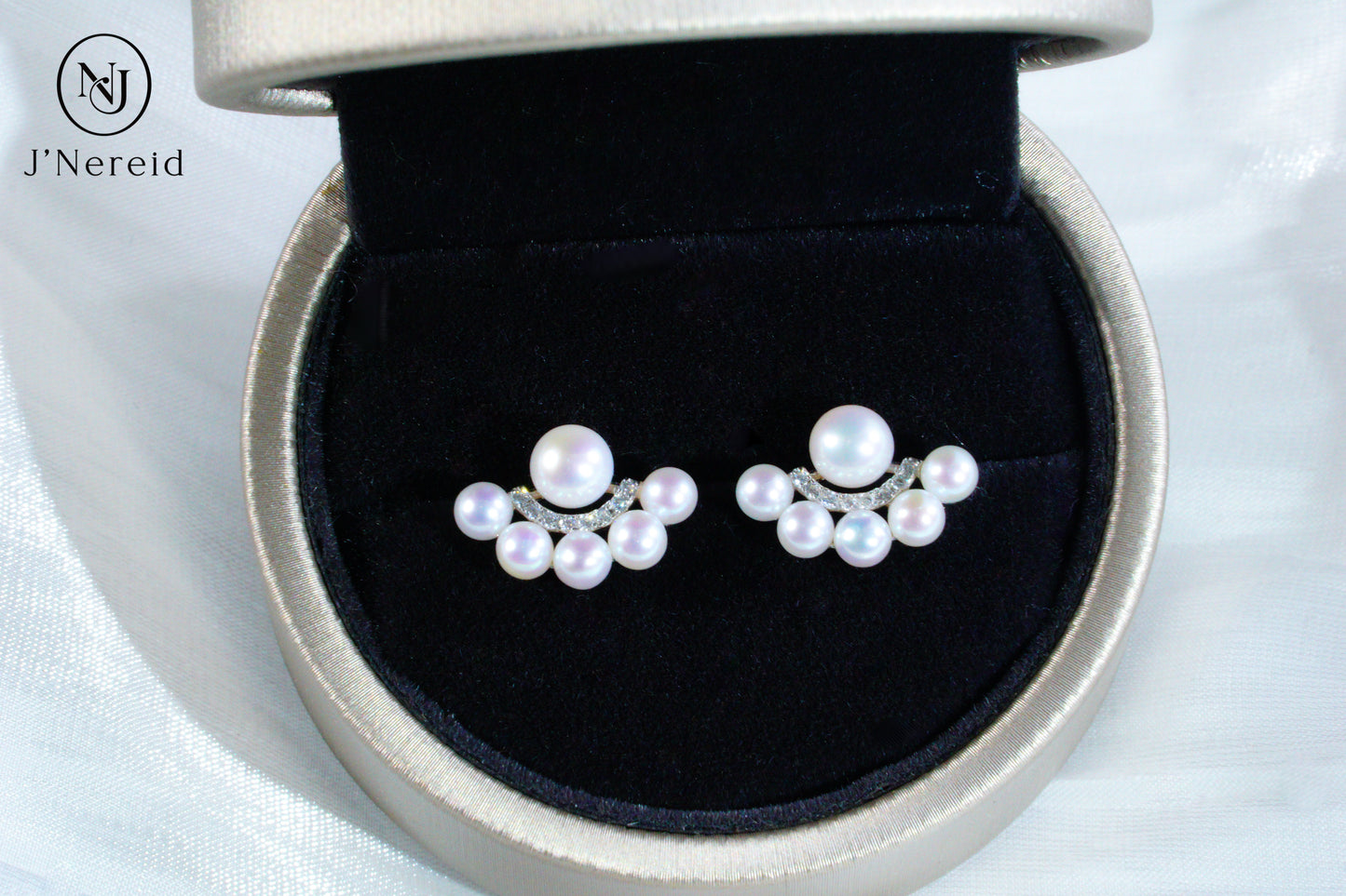 Peacock Tail Design Aurora Freshwater Pearl Stud Earrings, S925 Silver with 3-4mm & 5-6mm Pearls