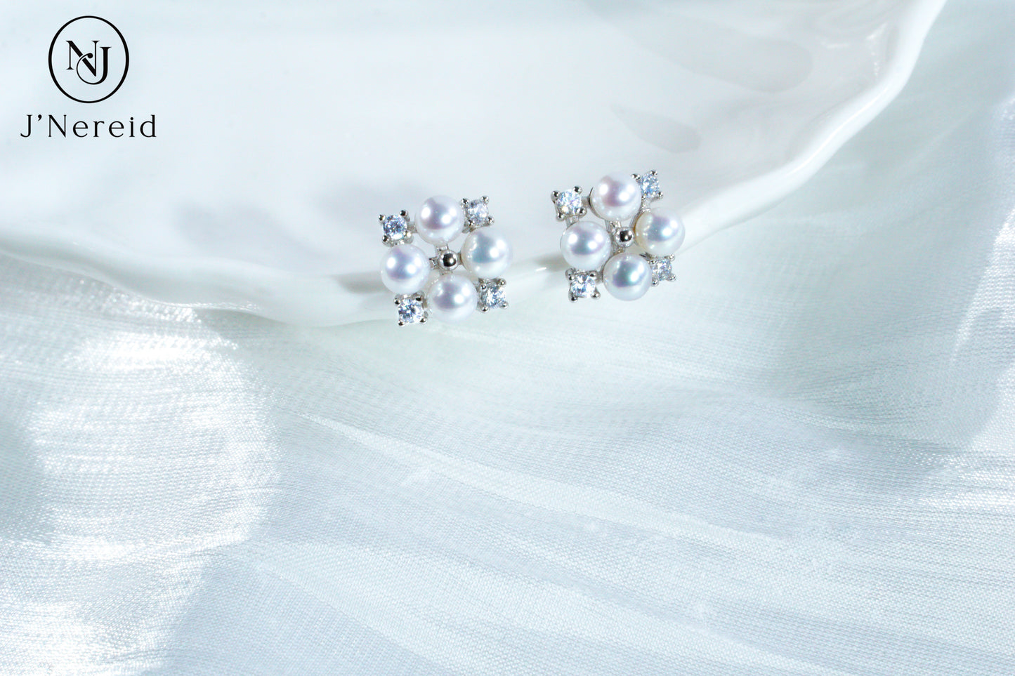 4-4.5mm Aurora Freshwater Pearl Stud Earrings, S925 Silver with CZ Accents, Four-Pearl Clover Design