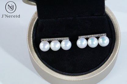 6-6.5mm Aurora Freshwater Pearl & 925 Silver Minimalist Bar Studs | Trendy Balance Beam Pearl Earrings