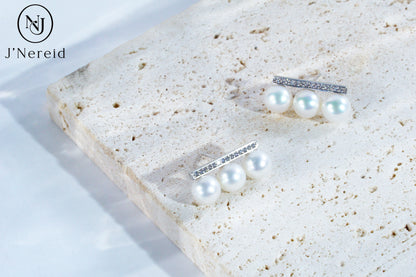 6-6.5mm Aurora Freshwater Pearl & 925 Silver Minimalist Bar Studs | Trendy Balance Beam Pearl Earrings