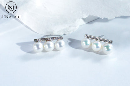 6-6.5mm Aurora Freshwater Pearl & 925 Silver Minimalist Bar Studs | Trendy Balance Beam Pearl Earrings