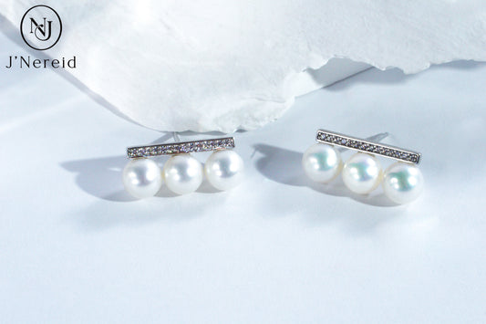 6-6.5mm Aurora Freshwater Pearl & 925 Silver Minimalist Bar Studs | Trendy Balance Beam Pearl Earrings
