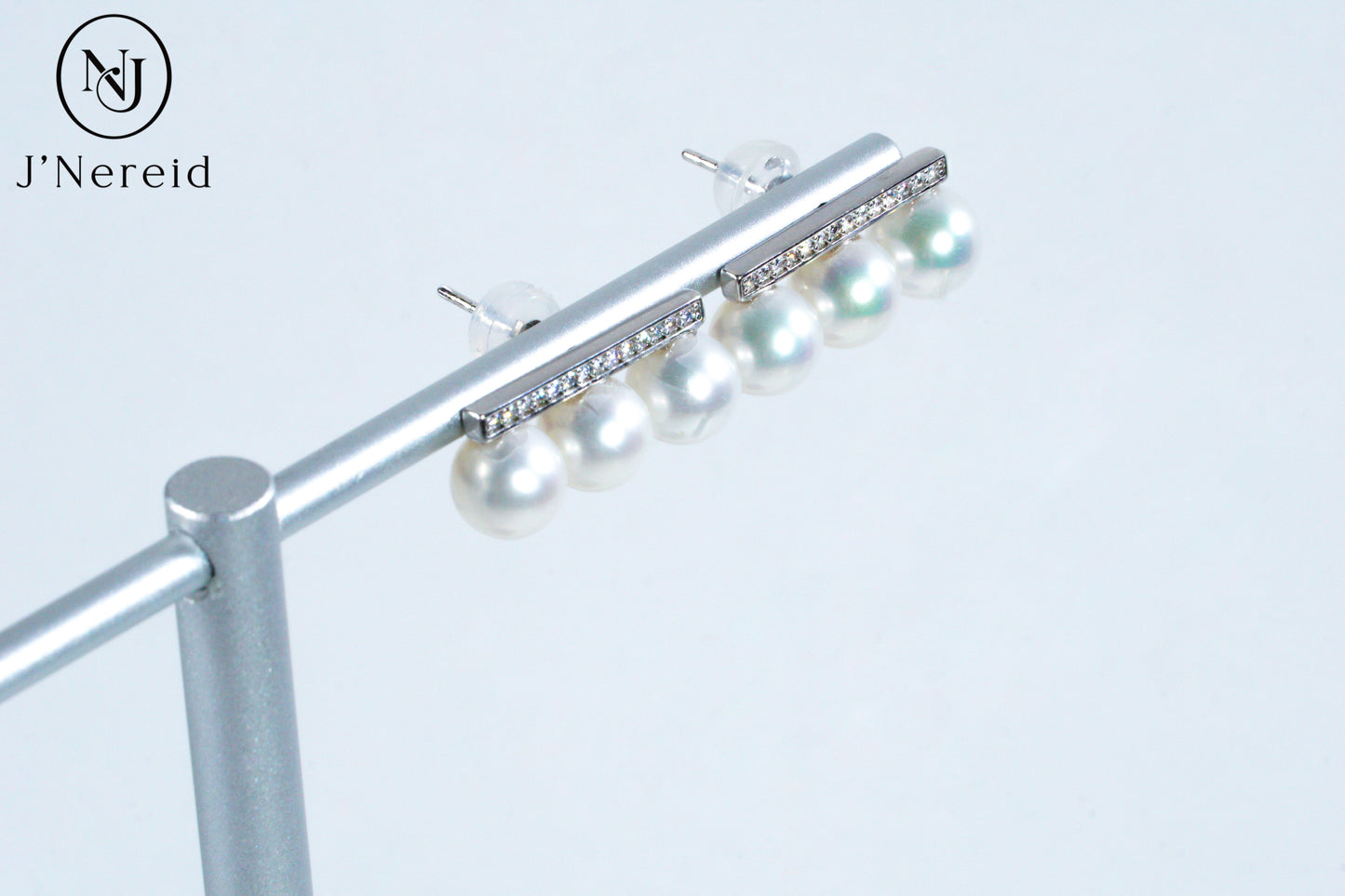 6-6.5mm Aurora Freshwater Pearl & 925 Silver Minimalist Bar Studs | Trendy Balance Beam Pearl Earrings