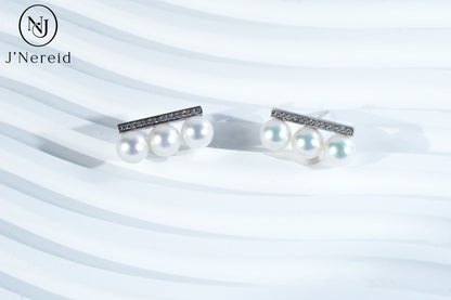 6-6.5mm Aurora Freshwater Pearl & 925 Silver Minimalist Bar Studs | Trendy Balance Beam Pearl Earrings