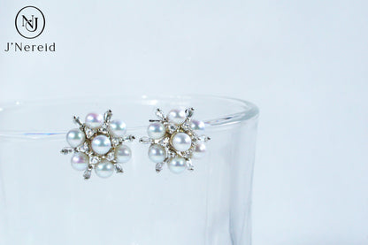 Aurora Freshwater Pearl Snowflake Stud Earrings | 3.5-4mm, S925 Sterling Silver, Minimalist Elegant Design