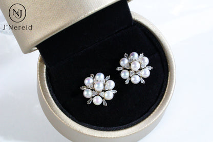 Aurora Freshwater Pearl Snowflake Stud Earrings | 3.5-4mm, S925 Sterling Silver, Minimalist Elegant Design