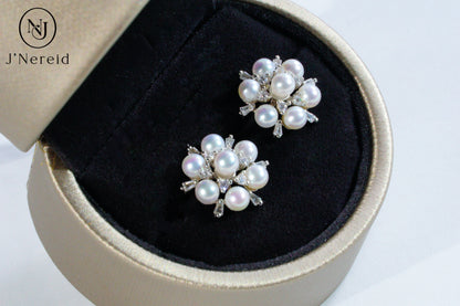 Aurora Freshwater Pearl Snowflake Stud Earrings | 3.5-4mm, S925 Sterling Silver, Minimalist Elegant Design