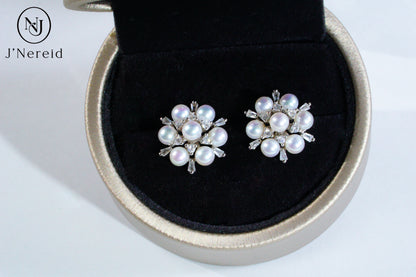 Aurora Freshwater Pearl Snowflake Stud Earrings | 3.5-4mm, S925 Sterling Silver, Minimalist Elegant Design