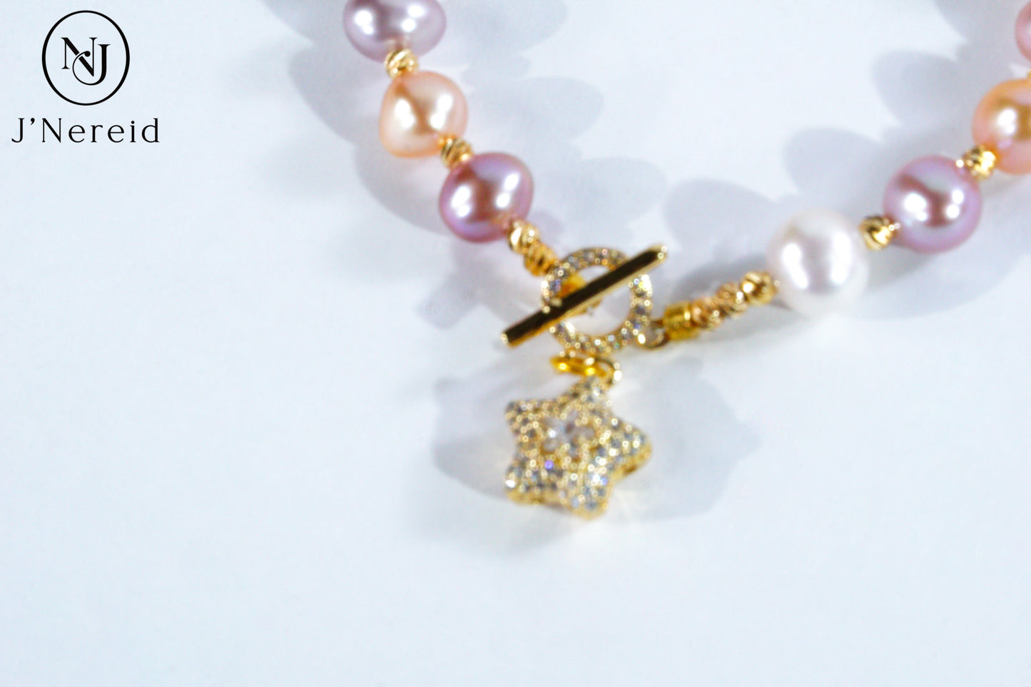 Candy-Colored Baroque Freshwater Pearl Bracelet with Star Zircon OT Toggle Alloy Clasp (7-9mm)