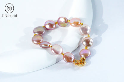 Candy-Colored Freshwater Button Pearl Bracelet with S925 Silver Clasp