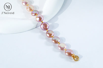 Candy-Colored Freshwater Button Pearl Bracelet with S925 Silver Clasp