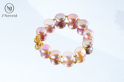 Candy-Colored Freshwater Button Pearl Bracelet with S925 Silver Clasp