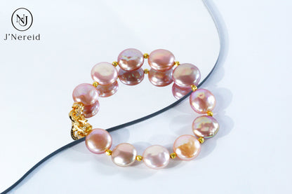 Candy-Colored Freshwater Button Pearl Bracelet with S925 Silver Clasp