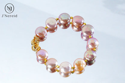 Candy-Colored Freshwater Button Pearl Bracelet with S925 Silver Clasp