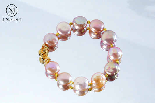 Candy-Colored Freshwater Button Pearl Bracelet with S925 Silver Clasp