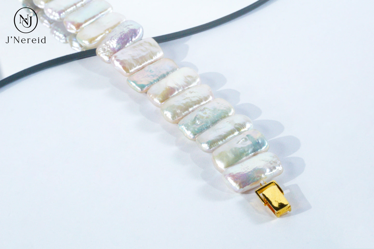 Rectangle Freshwater Baroque Pearl Watch-Style Unisex Bracelet for Watch Stacking, S925 Silver Clasp