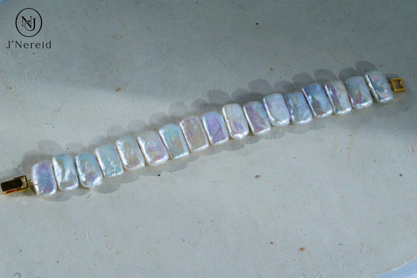 Rectangle Freshwater Baroque Pearl Watch-Style Unisex Bracelet for Watch Stacking, S925 Silver Clasp