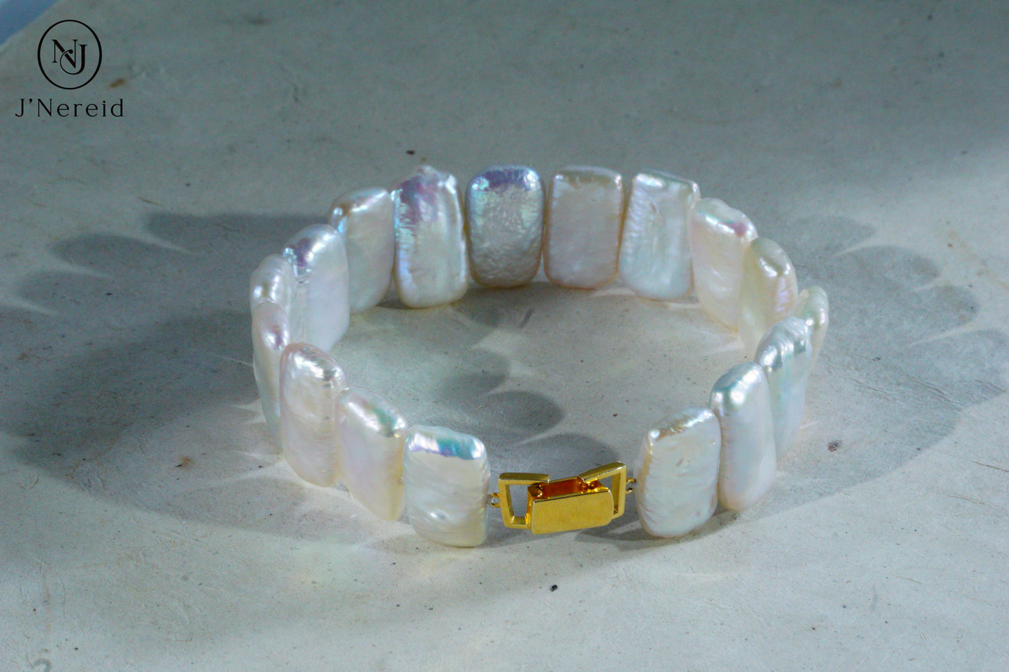 Rectangle Freshwater Baroque Pearl Watch-Style Unisex Bracelet for Watch Stacking, S925 Silver Clasp