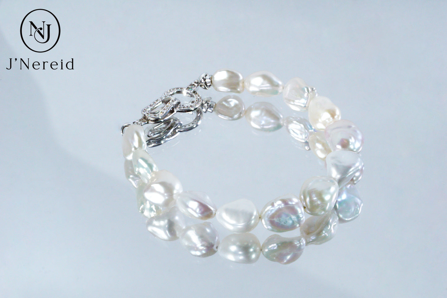 White Freshwater Baroque Pearl Bracelet with S925 Silver Zircon Clasp, Irregular Keshi Pearl Bracelet for Women
