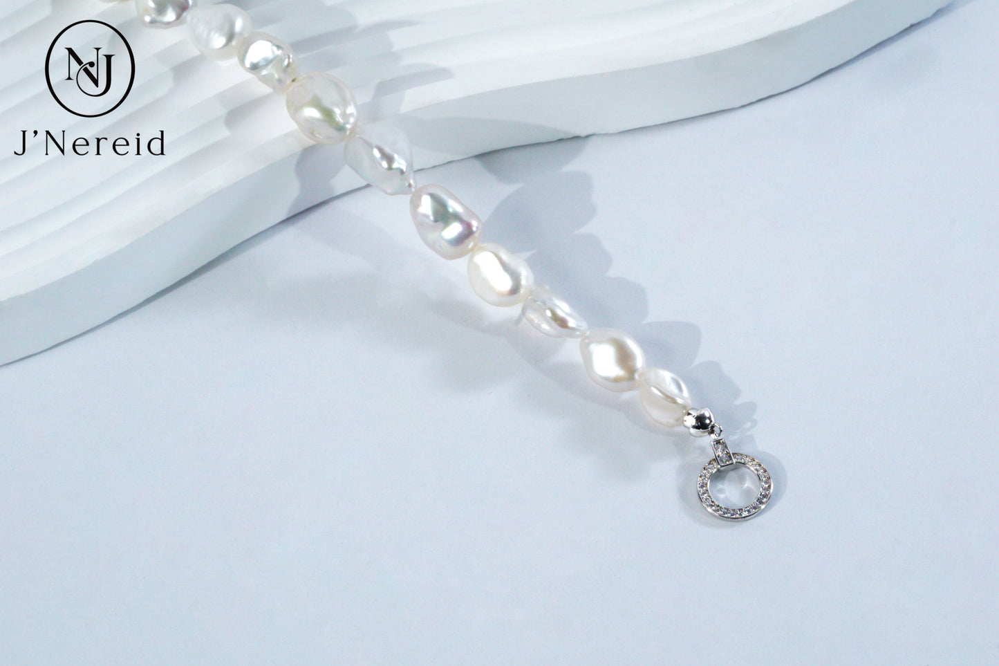 White Freshwater Baroque Pearl Bracelet with S925 Silver Zircon Clasp, Irregular Keshi Pearl Bracelet for Women