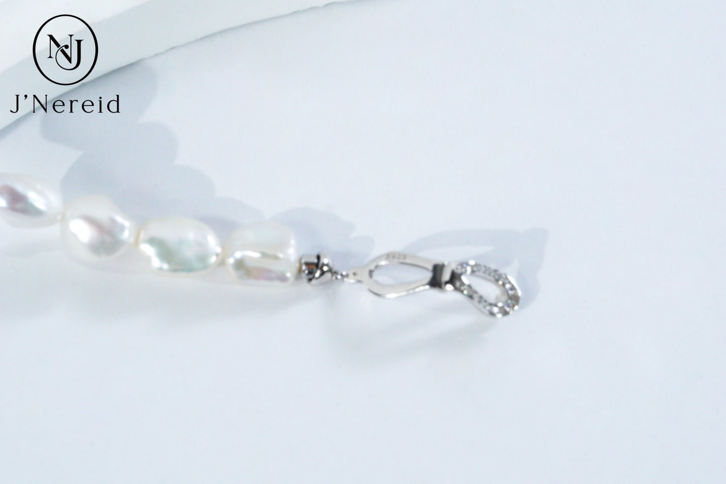 White Freshwater Baroque Pearl Bracelet with S925 Silver Zircon Clasp, Irregular Keshi Pearl Bracelet for Women