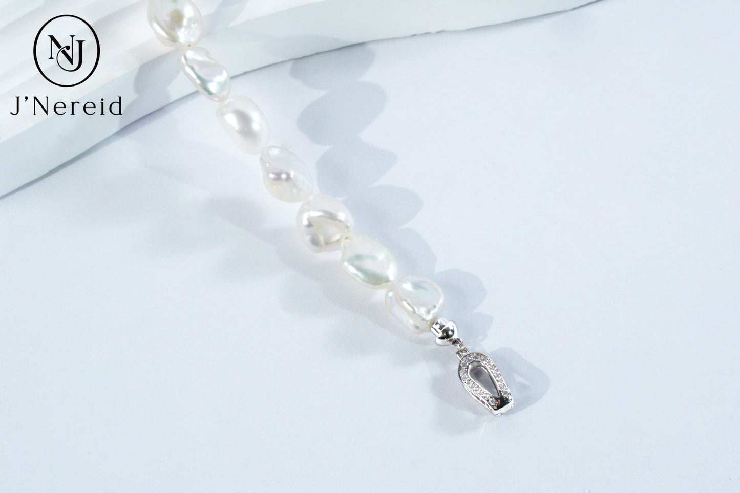White Freshwater Baroque Pearl Bracelet with S925 Silver Zircon Clasp, Irregular Keshi Pearl Bracelet for Women