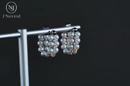 Adjustable Dual-Wear Two-Style Aurora Freshwater Pearl Drop Earrings, 3-4mm Pearls, S925 Silver with Zircon