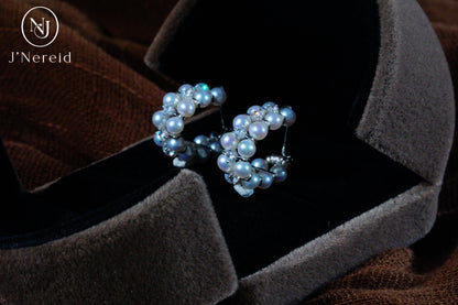 Adjustable Dual-Wear Two-Style Aurora Freshwater Pearl Drop Earrings, 3-4mm Pearls, S925 Silver with Zircon
