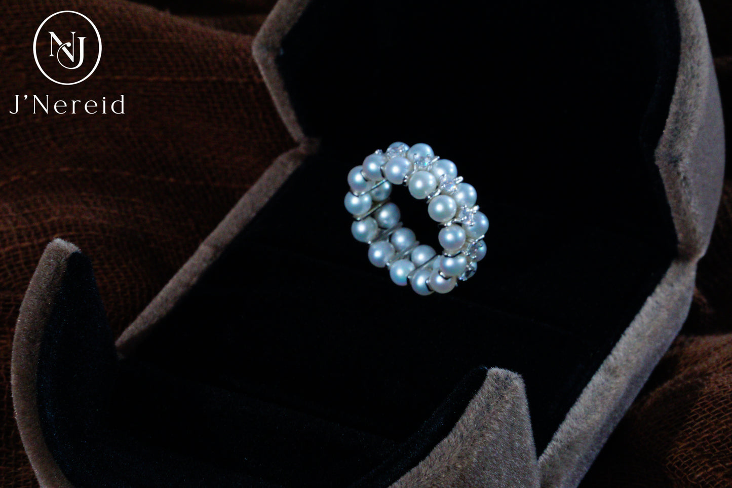 3-4mm Aurora Freshwater Pearl Double Row Adjustable Stretchy Ring Band with S925 Silver & Zircon Accents