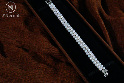 Double Row 3-4mm Aurora Freshwater Pearl Tennis Bracelet with S925 Silver & Zircon