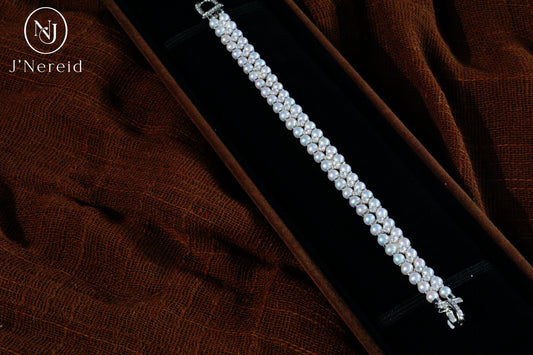 Double Row 3-4mm Aurora Freshwater Pearl Tennis Bracelet with S925 Silver & Zircon