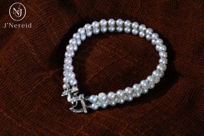 Double Row 3-4mm Aurora Freshwater Pearl Tennis Bracelet with S925 Silver & Zircon