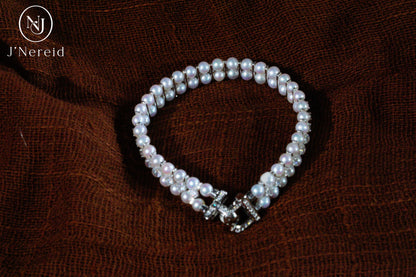 Double Row 3-4mm Aurora Freshwater Pearl Tennis Bracelet with S925 Silver & Zircon