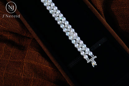 Double Row 3-4mm Aurora Freshwater Pearl Tennis Bracelet with S925 Silver & Zircon