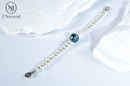 11-12mm Tahitian Pearl & 3-4mm Aurora Freshwater Pearl Double Strand Bracelet, S925 Sterling Silver Clasp, Elegant Bridal & Daily Jewelry Gift for Women
